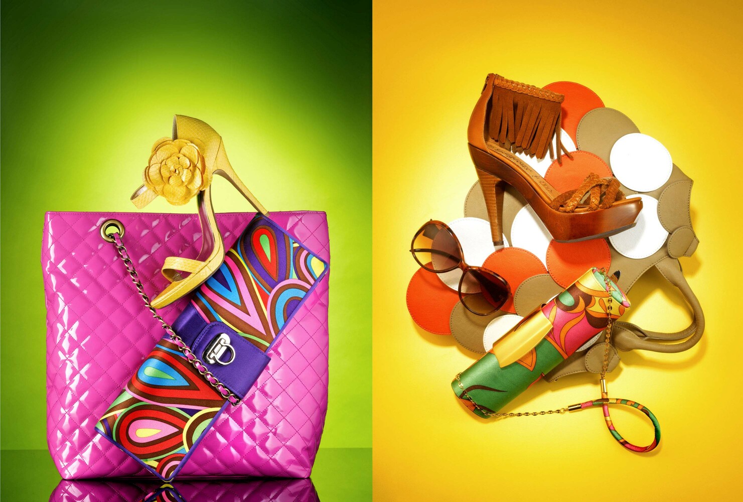 Cosmopolitan Magazine — 70's Fashion Accessories - Bags, heels, sunglasses - by Leo Acker still life photographer London Leo Acker Photographer EDITORIAL 